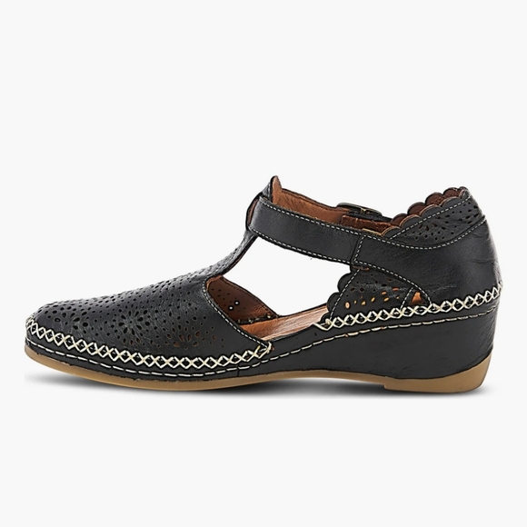 Women's Spring Step Airy Black Genuine Leather Laser Etching Size 42 - Picture 3 of 7